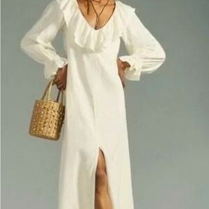 White Boho pheasant dress from Anthropologie.